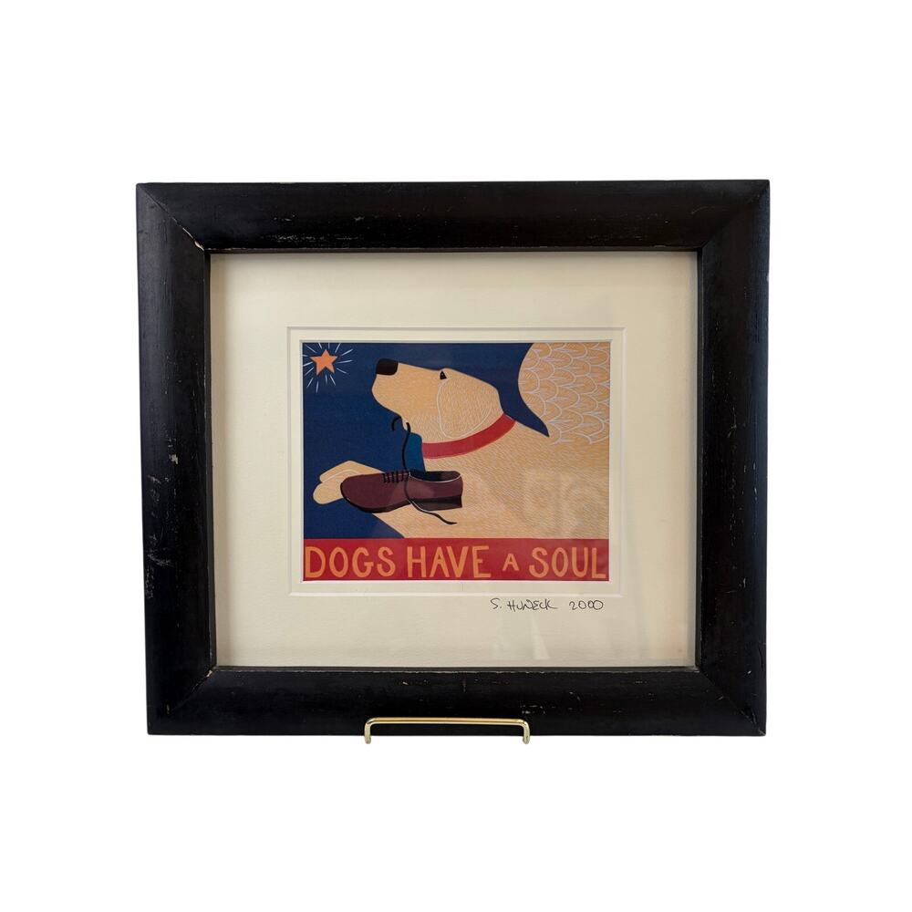 Stephen Huneck Signed Folk Art “Dogs Have a Soul” Rare Santa Fe Gallery Frame